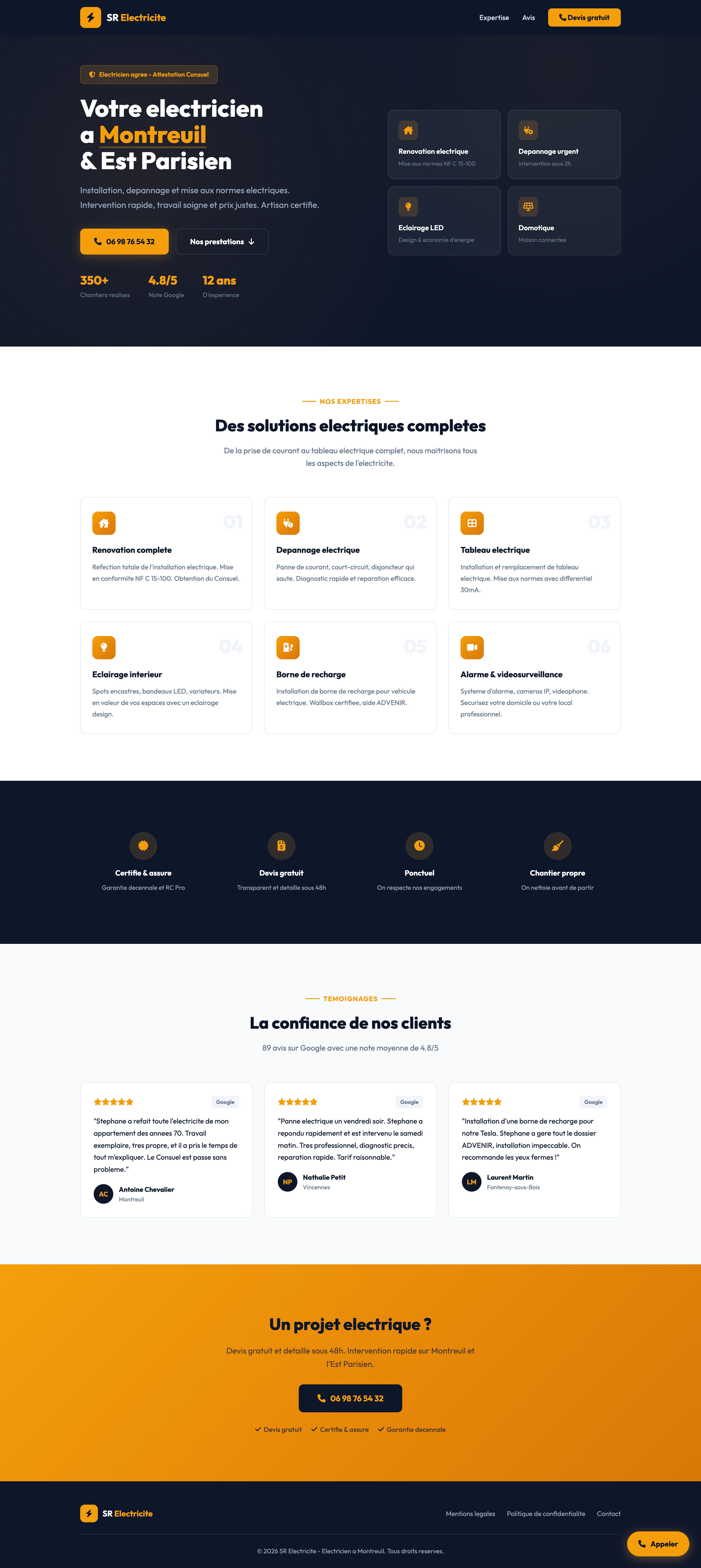 Site professionnel moderne - SR Électricité