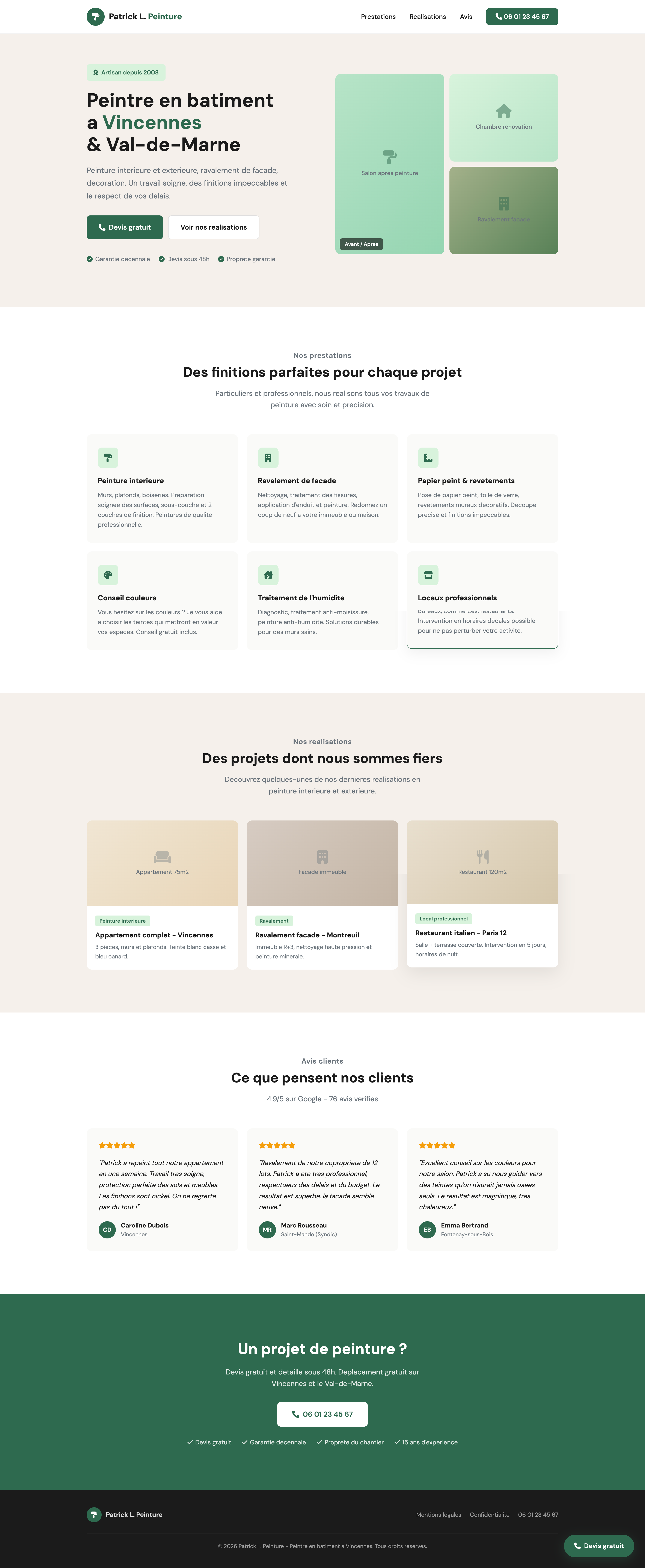 Site élégant avec portfolio - Patrick L. Peinture